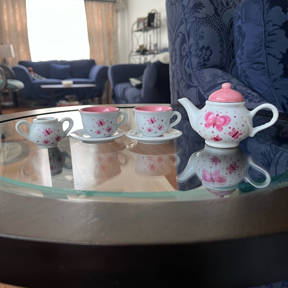 Pink and White Mini Butterfly Tea Set